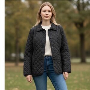 J. Jill Black Quilted Barn Jacket Petite Small SP Diamond Stitch Button Front
